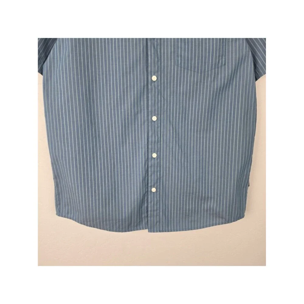 Patagonia Fezzman Button Shirt Short Sleeve Organic Cotton Striped Blue Size M